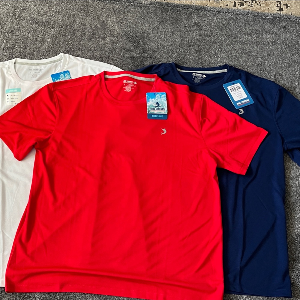 3 Reel Legends Red, Blue and White Performance T-Shirts Large
